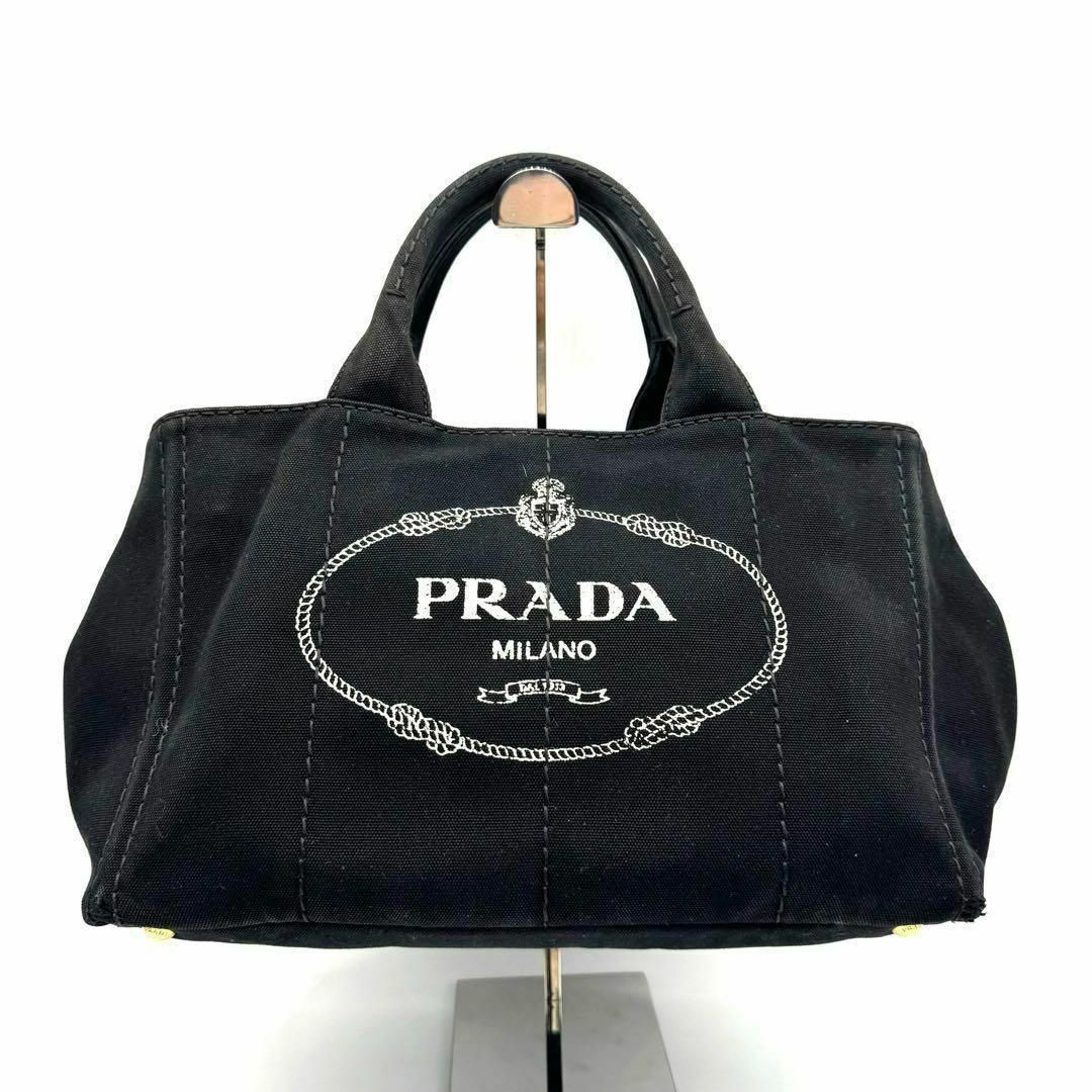 PRADA(プラダ)のPRADA プラダ カナパ L トートバッグ キャンバス 三角ロゴ ブラック レディースのバッグ(ハンドバッグ)の商品写真