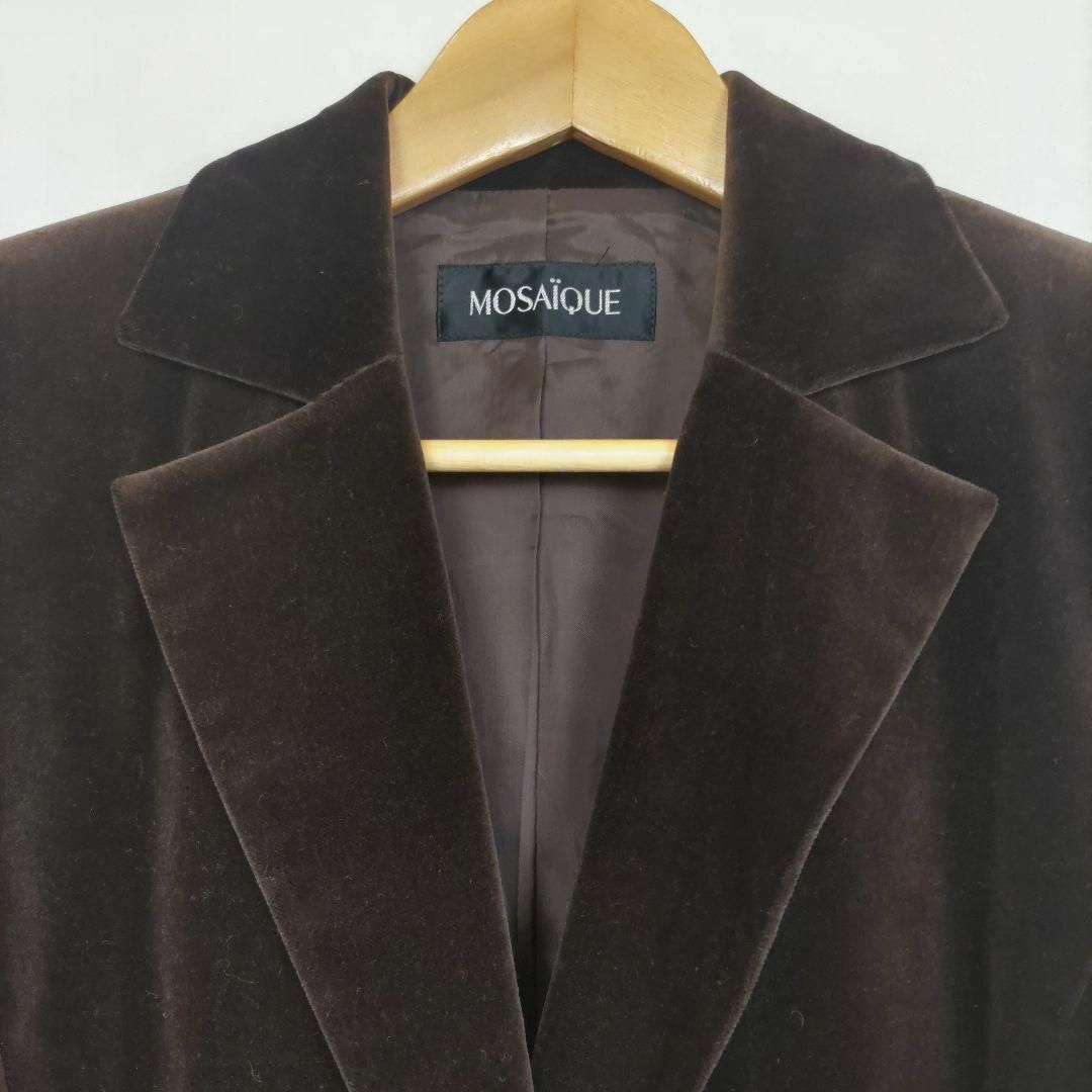 b1259【モザイク】ビロード調テーラードジャケット シングル茶ブラウンM大人 レディースのジャケット/アウター(テーラードジャケット)の商品写真