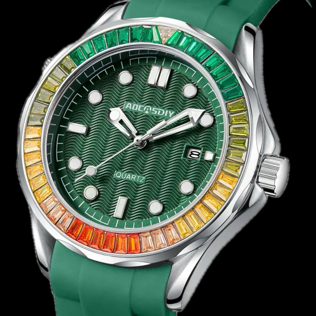 新品 AOCASDIY ゴージャスウォッチ ラバーストラップメンズ腕時計グリーン メンズの時計(腕時計(アナログ))の商品写真