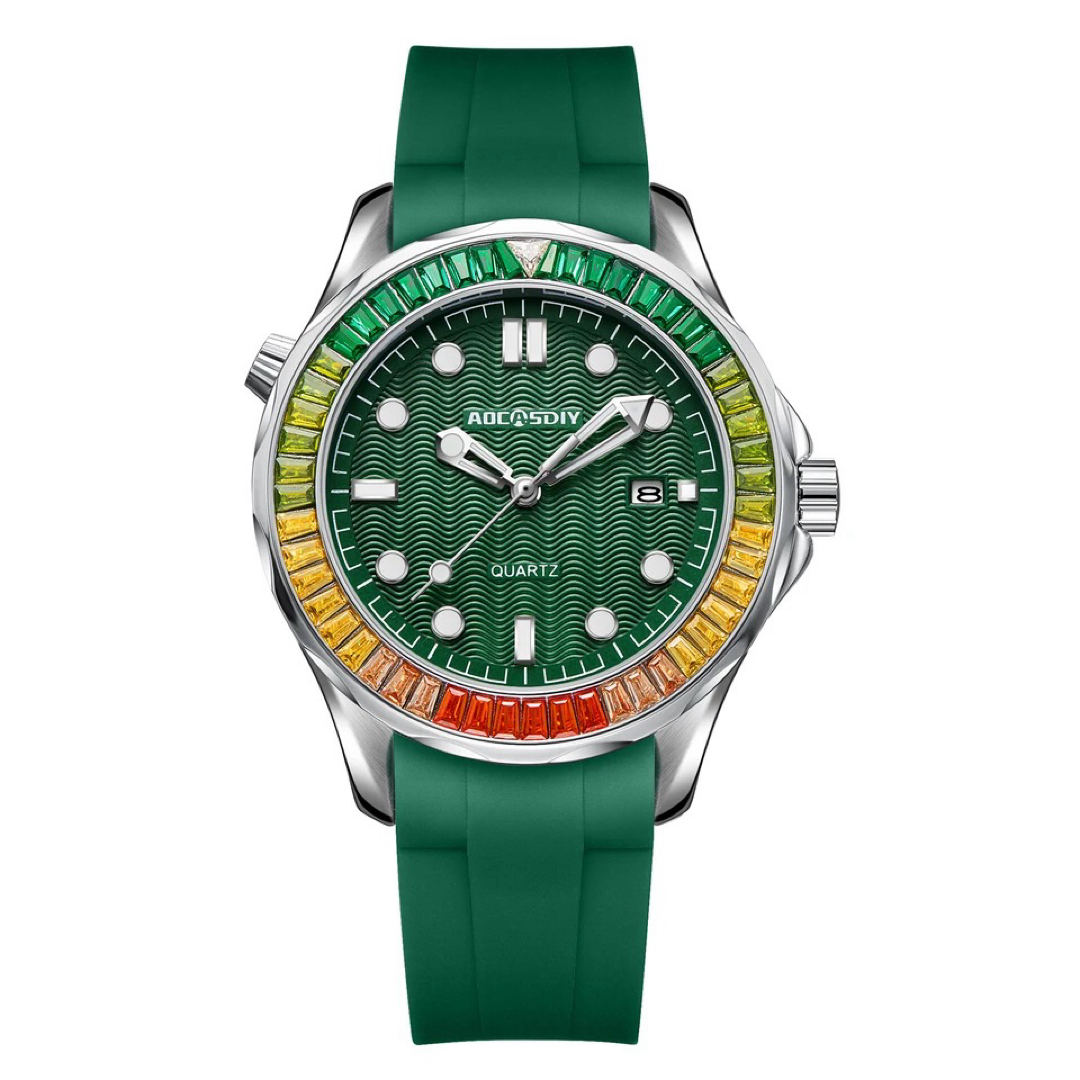新品 AOCASDIY ゴージャスウォッチ ラバーストラップメンズ腕時計グリーン メンズの時計(腕時計(アナログ))の商品写真