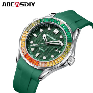 新品 AOCASDIY ゴージャスウォッチ ラバーストラップメンズ腕時計グリーン(腕時計(アナログ))