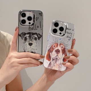 【売れ筋商品】iPhone15Pro　ケース　黒　シルバー　グレー　犬　シンプル(iPhoneケース)