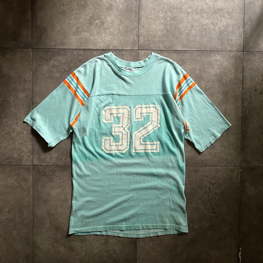 80s キャンパス フットボールtシャツ USA製 L ティファニーブルー メンズのトップス(Tシャツ/カットソー(七分/長袖))の商品写真