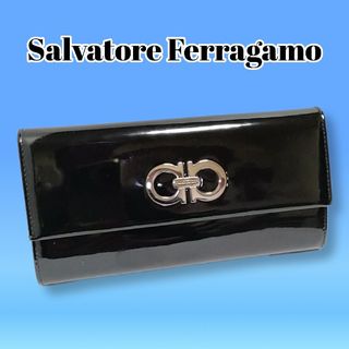 サルヴァトーレフェラガモ(Salvatore Ferragamo)のサルヴァトーレ フェラガモ　ガンチーニ　エナメル　長 財布　ブラック(財布)