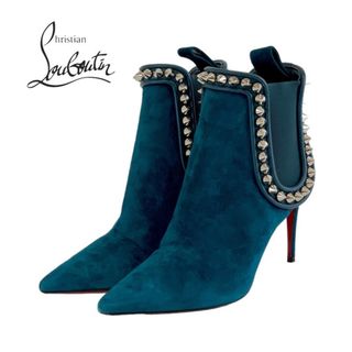 クリスチャンルブタン Christian Louboutin ブーツ ショートブーツ 靴 シューズ スエード グリーン系 シルバー スパイク スタッズ サイドゴア