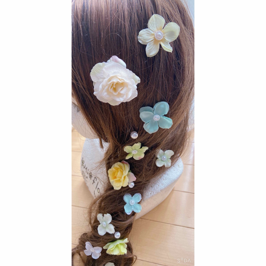 ラプンツェル髪飾り♡挟むタイプ グリーン レディースのヘアアクセサリー(ヘアピン)の商品写真