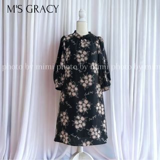 エムズグレイシー(M'S GRACY)のM'S GRACY*フラワープリントシフォンワンピース(ひざ丈ワンピース)