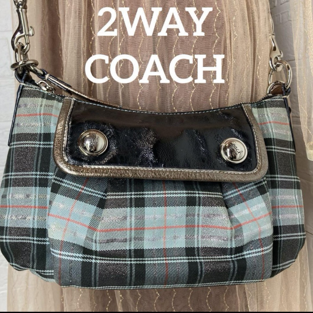 COACH(コーチ)の水色 マルチカラー 15885 キャンバス エナメル 2WAY COACH レディースのバッグ(ショルダーバッグ)の商品写真