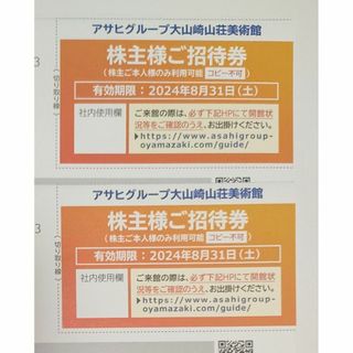 アサヒグループ 大山崎山荘美術館 株主ご招待券2枚 株主優待券(美術館/博物館)