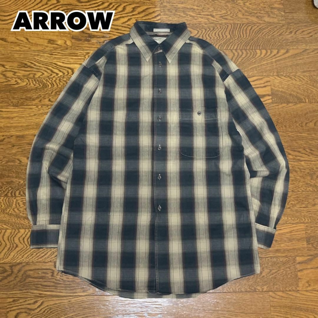 ARROW(アロー)の90s ARROW アロー オンブレチェックシャツ 長袖 コットン レーヨン メンズのトップス(Tシャツ/カットソー(七分/長袖))の商品写真