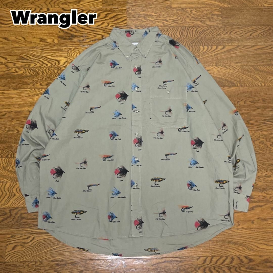Wrangler(ラングラー)の90s Wrangler ラングラー 総柄シャツ 長袖 ルアー 釣り XXL メンズのトップス(Tシャツ/カットソー(七分/長袖))の商品写真