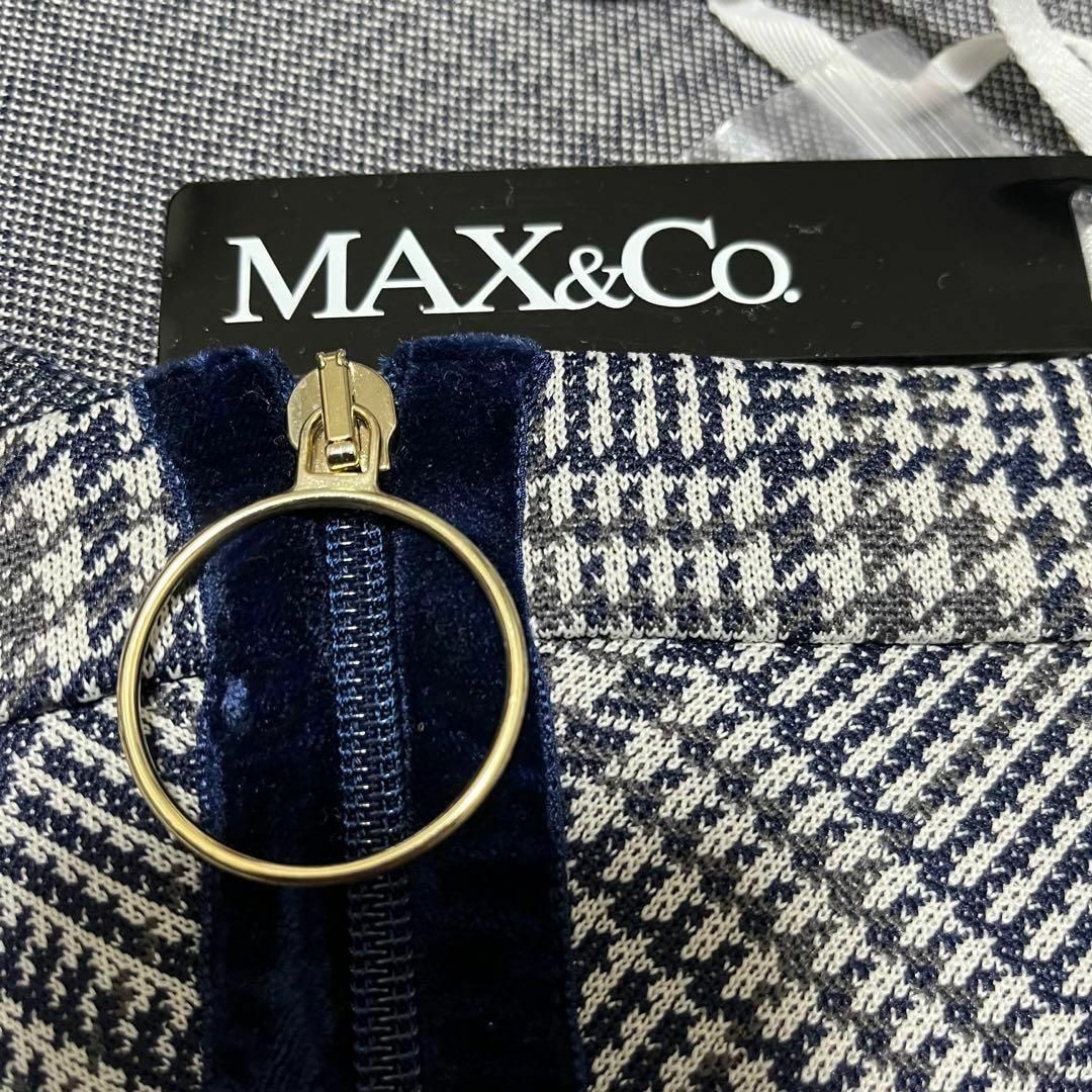 Max & Co.(マックスアンドコー)の新品　MAX&Co.　チェック柄スカート　白×青×灰　L　フロントジップ　◎ レディースのスカート(ミニスカート)の商品写真