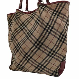 バーバリーブルーレーベル(BURBERRY BLUE LABEL)のバーバリーブルーレーベル トートバッグ ノバチェック 赤 キャンバス レザー(トートバッグ)