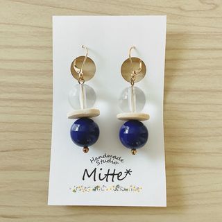 ウッドサンドピアス/イヤリング【クリア×ネイビー】＊No.7(ピアス)