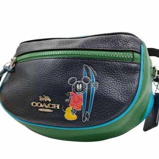 COACH - 極美品 コーチ×ディズニー ウエストバッグ サーフミッキー シボ革 ネイビー