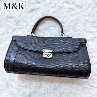 M&K ハンドバッグ フォーマルバッグ トカゲレザー 本革 ブラック 金具式(ハンドバッグ)