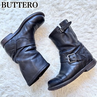 ブッテロ(BUTTERO)のBUTTERO エンジニアブーツ レザーブーツ キルティング ブラック 黒 37(ブーツ)