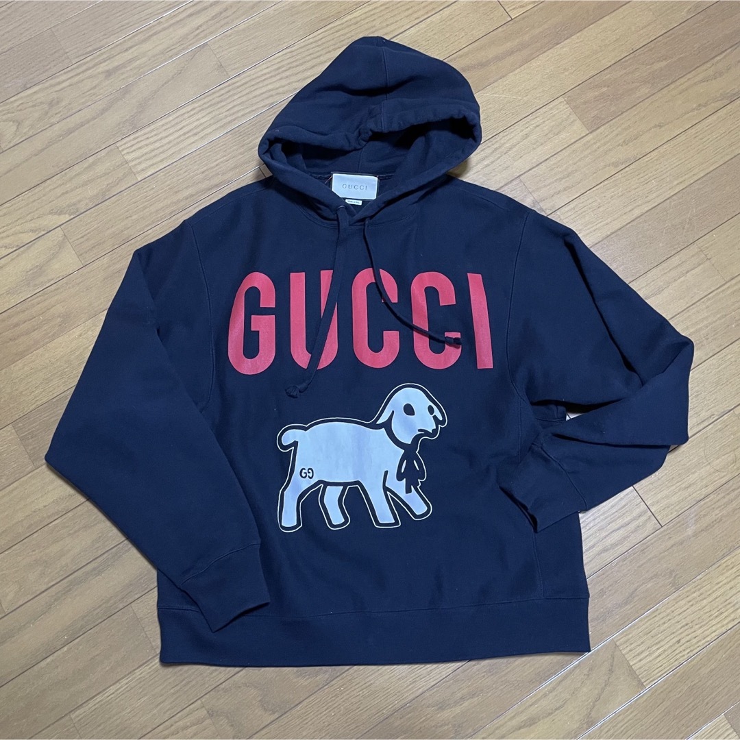 Gucci(グッチ)の⚫︎GUCCIグッチ黒ラム柄フーディスウェット メンズのトップス(パーカー)の商品写真