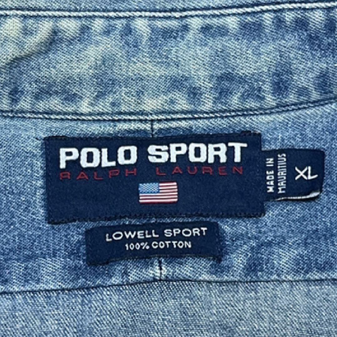 POLO RALPH LAUREN(ポロラルフローレン)の90s POLO SPORT ポロスポーツ デニムシャツ 刺繍ロゴ XL メンズのトップス(Tシャツ/カットソー(七分/長袖))の商品写真