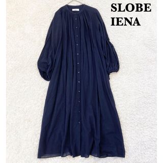 スローブイエナ(SLOBE IENA)のスローブイエナ　コットンワッシャーワンピース　ネイビー　36(ロングワンピース/マキシワンピース)