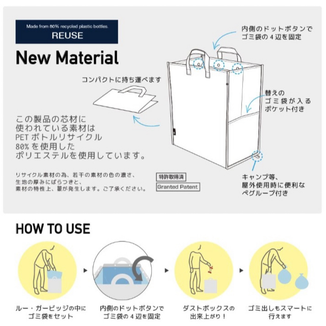 ROOTOTE(ルートート)のルートート ルービガッジ 3個セット 白 トートバッグ型 ダストボックス 30L インテリア/住まい/日用品のインテリア小物(バスケット/かご)の商品写真