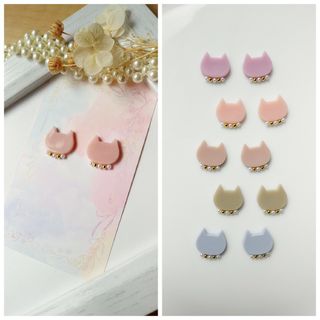 『SALE』猫 ピアス イヤリング ピーチベージュ(ピアス)