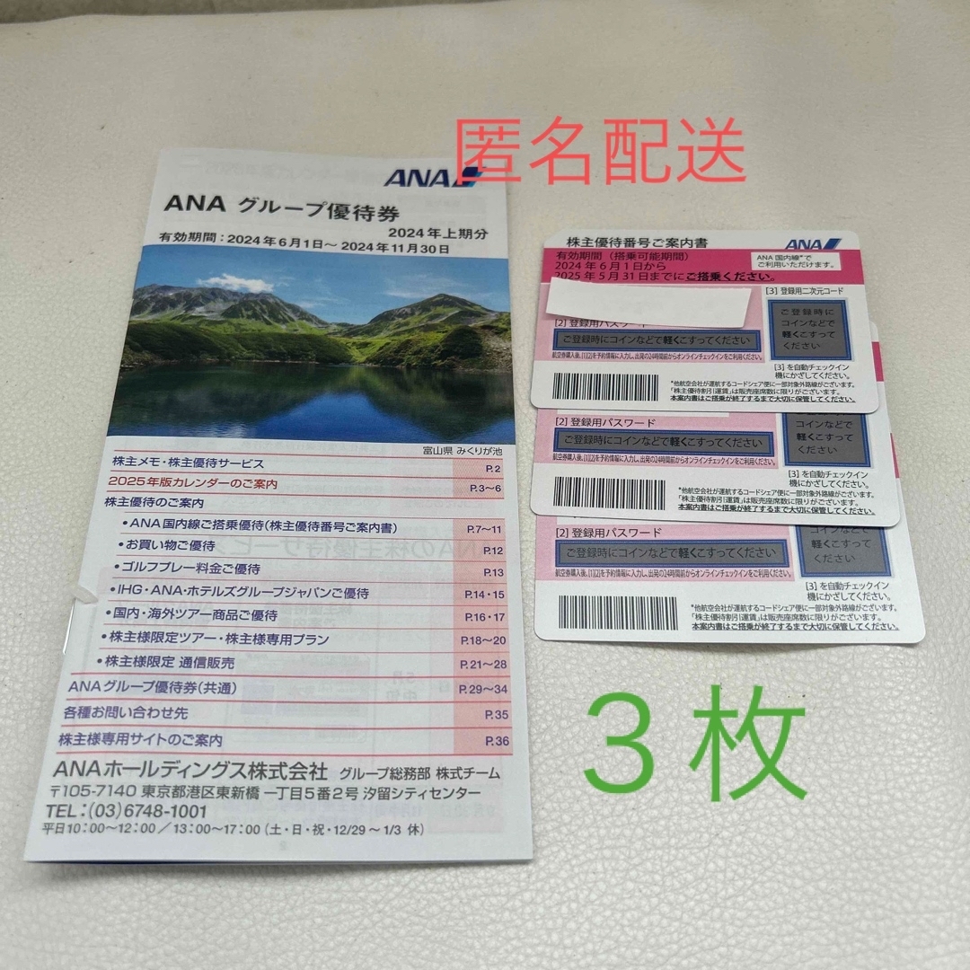 ANA(全日本空輸)(エーエヌエー(ゼンニッポンクウユ))のANA 株主優待　３枚　最新 チケットの乗車券/交通券(航空券)の商品写真