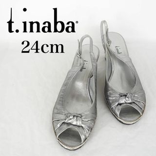 t.inaba*サンダル*24cm*シルバー*M6297(サンダル)