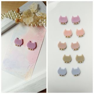 『SALE』猫 ピアス イヤリング ラベンダー(ピアス)