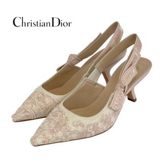 クリスチャンディオール(Christian Dior)のクリスチャンディオール CHRISTIAN DIOR JADIOR パンプス 靴 シューズ ファブリック ホワイト ピンク サンダル スリングバック(ハイヒール/パンプス)