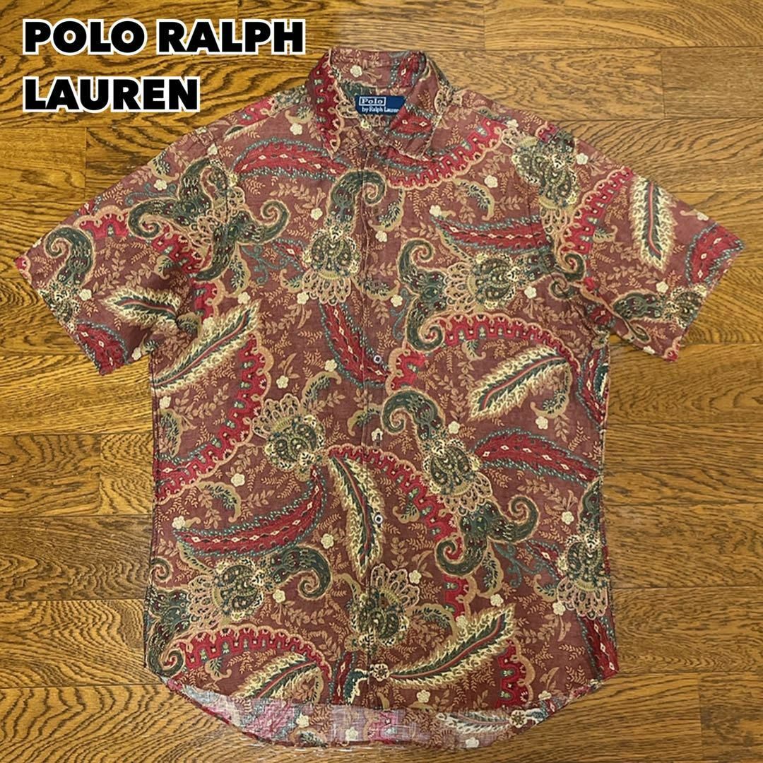 POLO RALPH LAUREN(ポロラルフローレン)の90s POLO RALPH LAUREN リネンシャツ 半袖 総柄 ペイズリー メンズのトップス(Tシャツ/カットソー(半袖/袖なし))の商品写真