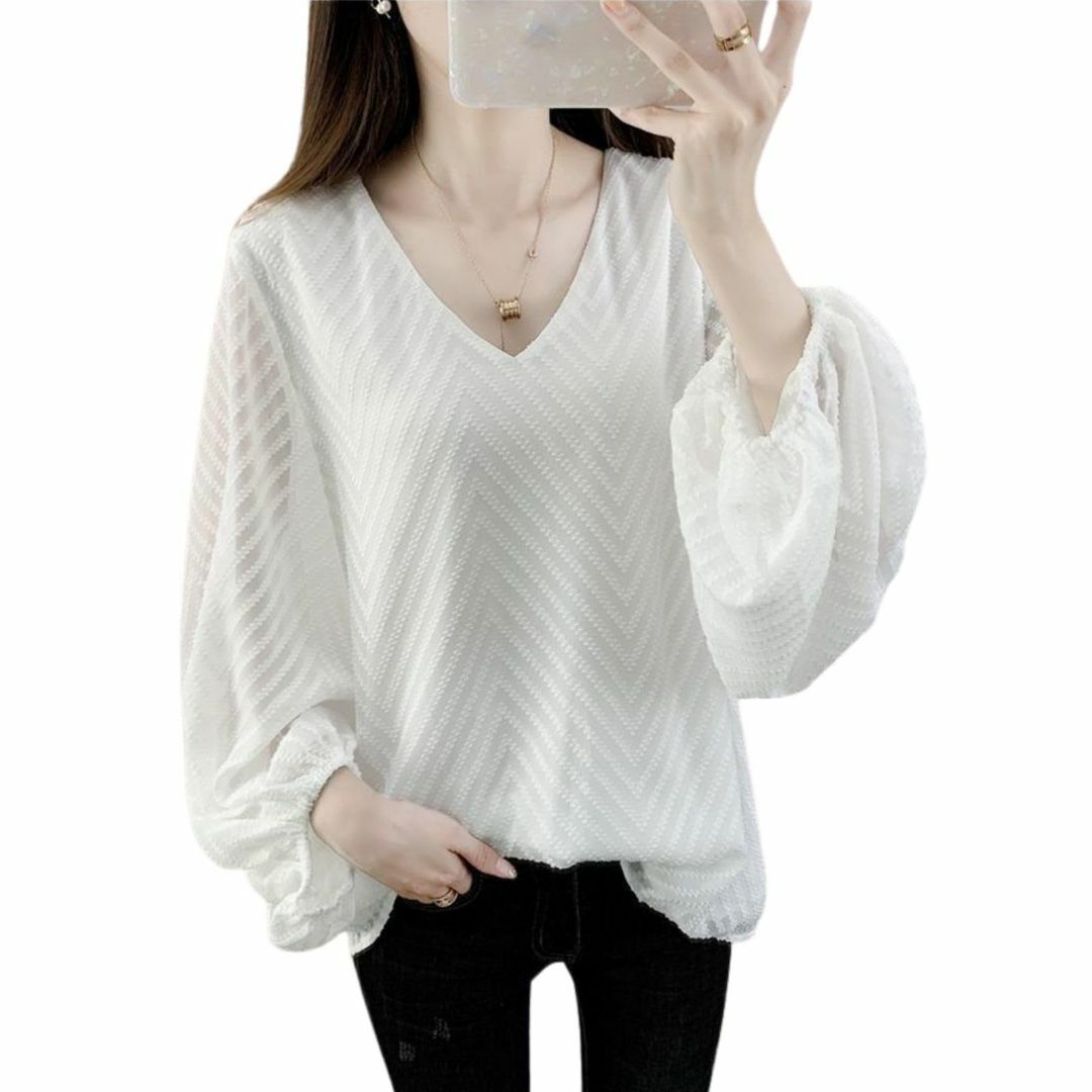 [AUSKY] 上質 レディース Tシャツ トップス vネック シャツ 長袖 シ レディースのファッション小物(その他)の商品写真