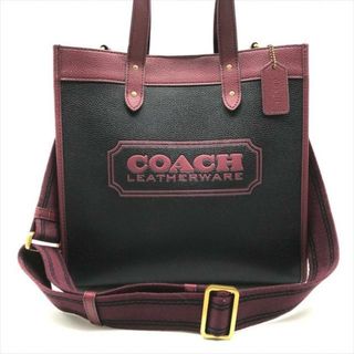 コーチ(COACH)の美品 COACH コーチ フィールド 2WAY ハンド ショルダー バッグ レザー ブラック ワインレッド k2172(ハンドバッグ)