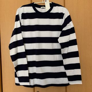 ジーユー(GU)の新品　メンズ　Lサイズ　ワイドボーダー　クールネックTシャツ(Tシャツ/カットソー(七分/長袖))