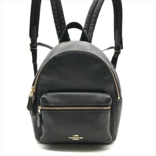 コーチ(COACH)の美品 COACH コーチ ロゴ金具 レザー リュック ブラック k1962(リュック/バックパック)