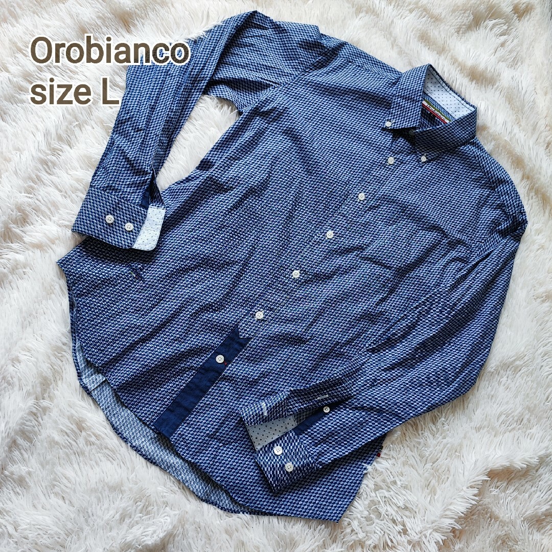 Orobianco(オロビアンコ)のOrobianco シャツ L ハニカム柄 ネイビー メンズのトップス(シャツ)の商品写真