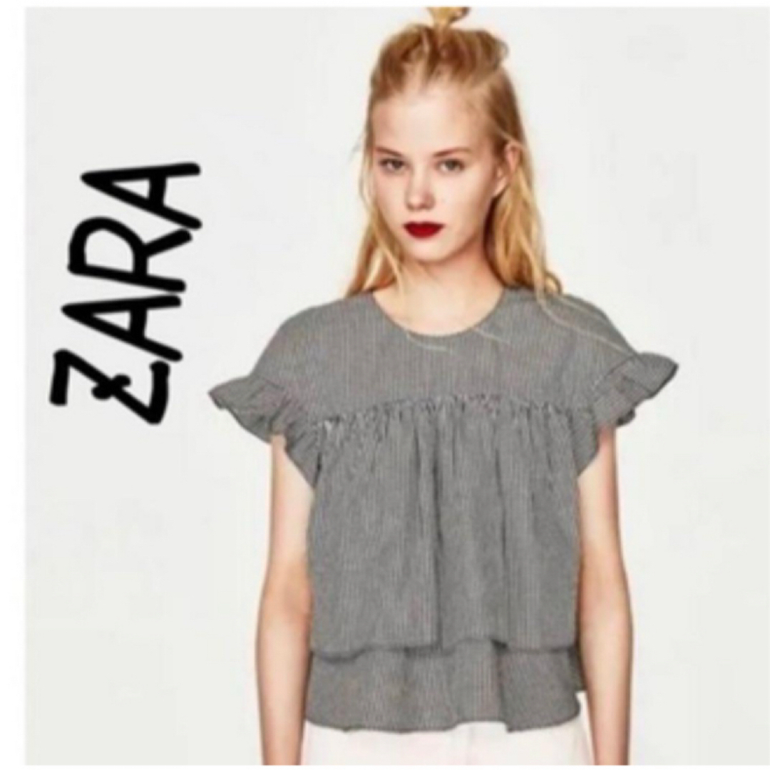 ZARA(ザラ)のZARA ギンガムチェック　フリル　ブラウス レディースのトップス(シャツ/ブラウス(長袖/七分))の商品写真