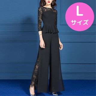 【売れ筋】オールインワンドレス　L　黒　入学式　パンツ　脚長　フォーマル　韓国(その他ドレス)