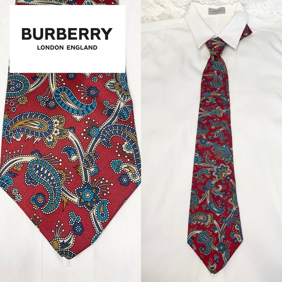 BURBERRY(バーバリー)の【美品】 Burberry ネクタイ レッドペイズリー メンズのファッション小物(ネクタイ)の商品写真