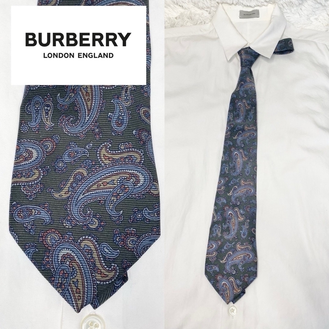 BURBERRY(バーバリー)の【美品】 Burberry ネクタイ ディープグリーン&カーキグリーンペイズリー メンズのファッション小物(ネクタイ)の商品写真