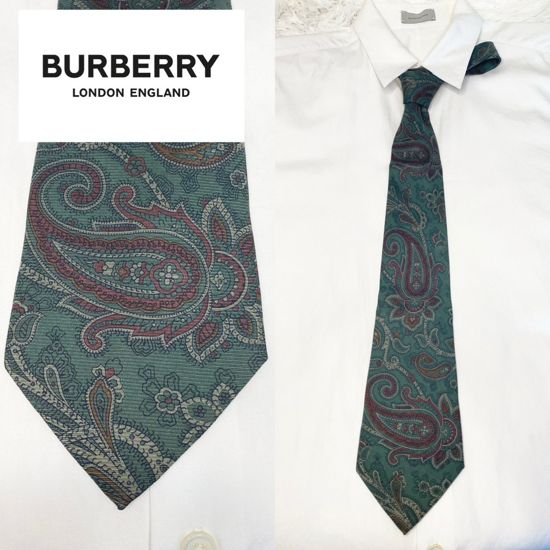 BURBERRY(バーバリー)の【美品】 Burberry ネクタイ ディープグリーン&カーキグリーンペイズリー メンズのファッション小物(ネクタイ)の商品写真