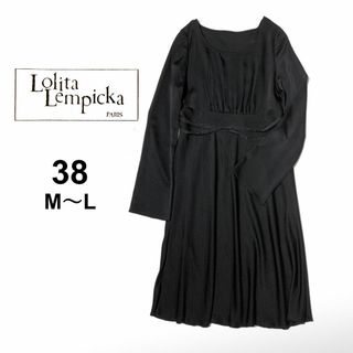 ロリータレンピカ(LOLITA LEMPICKA)のロリータレンピカ★長袖ワンピース 黒　ベルスリーブ　オンワード樫山 M L 38(ひざ丈ワンピース)