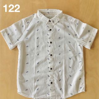 ザラキッズ(ZARA KIDS)のZARA BOYS  シマウマ柄 半袖シャツ ホワイト×ダークブルー系  122(ブラウス)