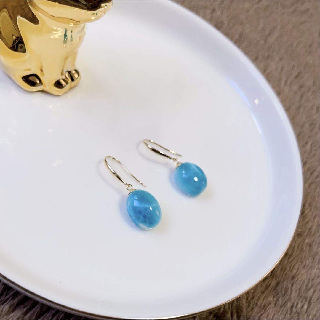 天然無処理　ラリマー  ピアス　k18 No320420 レディースのアクセサリー(ピアス)の商品写真