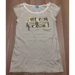 ユニクロ(UNIQLO)の【サイズM】ユニクロ　ロスロゴス　半袖Tシャツ／ノースリーブボーダー茶ベージュ(Tシャツ(半袖/袖なし))