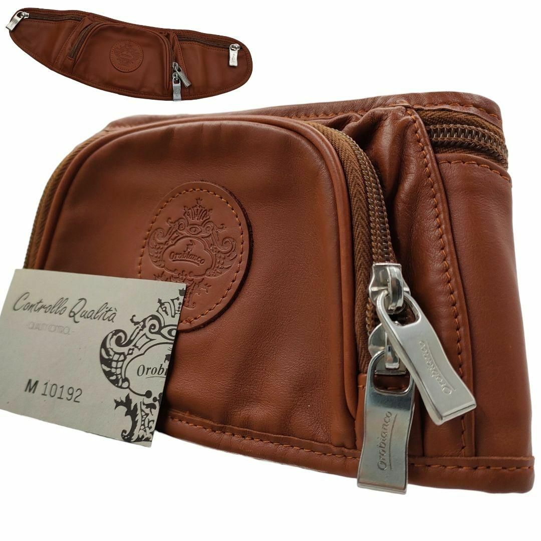 Orobianco(オロビアンコ)のオロビアンコ ウエストバッグ ポーチ ミニバッグ ポケット 革 ブラウン ロゴ メンズのバッグ(ウエストポーチ)の商品写真