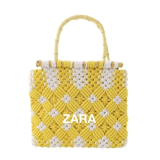ザラ(ZARA)のZARA  コットン編み　バンブーハンドルバッグ　ハンドバッグ(ハンドバッグ)