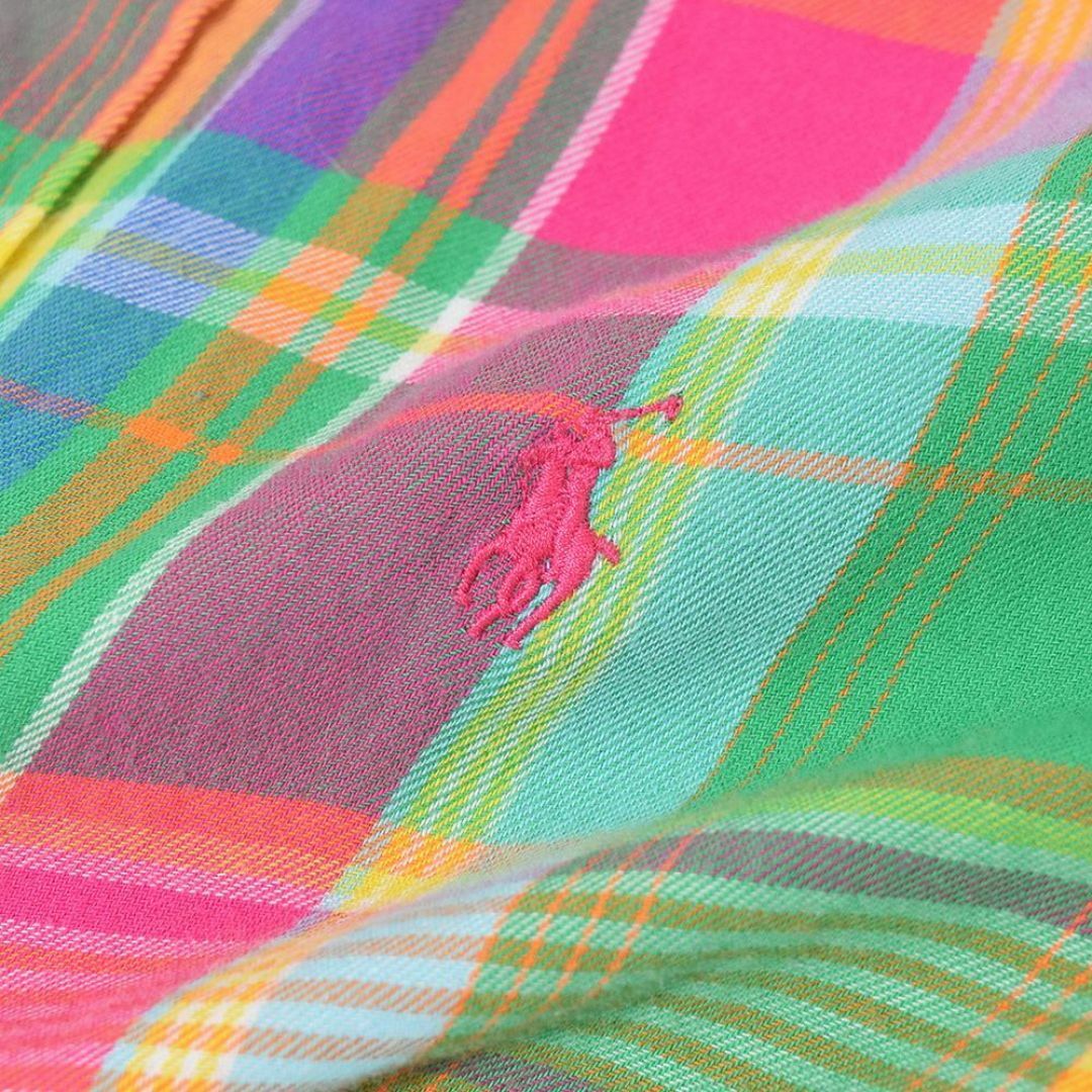 Ralph Lauren(ラルフローレン)の現行 ラルフローレン ポニー刺繍 インド綿 チェックシャツ 6 グリーン レディースのトップス(シャツ/ブラウス(長袖/七分))の商品写真