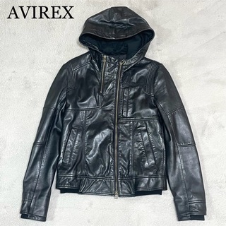 AVIREX - 【良品】AVIREX　ライダース　レザージャケット　ラムレザー　羊革　フード付き