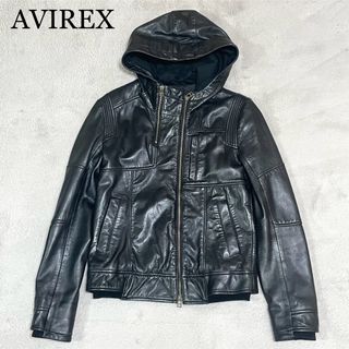 アヴィレックス(AVIREX)の【良品】AVIREX　ライダース　レザージャケット　ラムレザー　羊革　フード付き(ライダースジャケット)